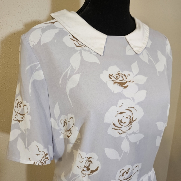 Floral White Dress with Peter Pan Collar - Picture 3 of 7